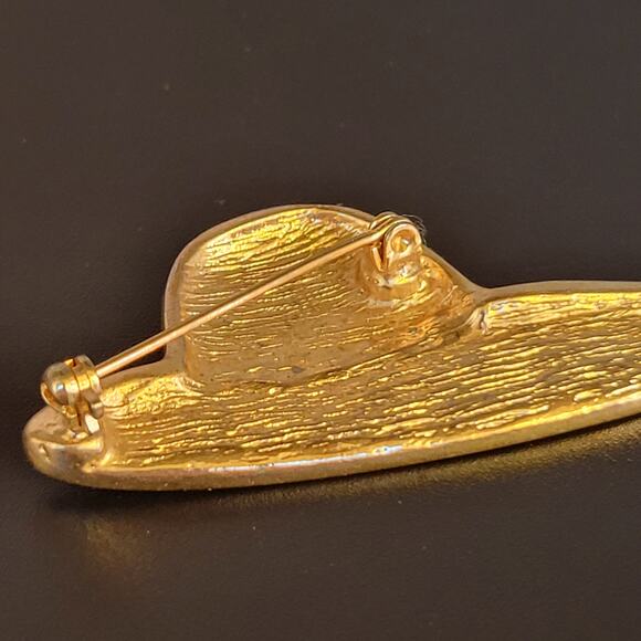 Vintage Pink Peach Enamel Hat Brooch Pin with Rhinestones, 2.17" Wide, Gift Box - Picture 6 of 8